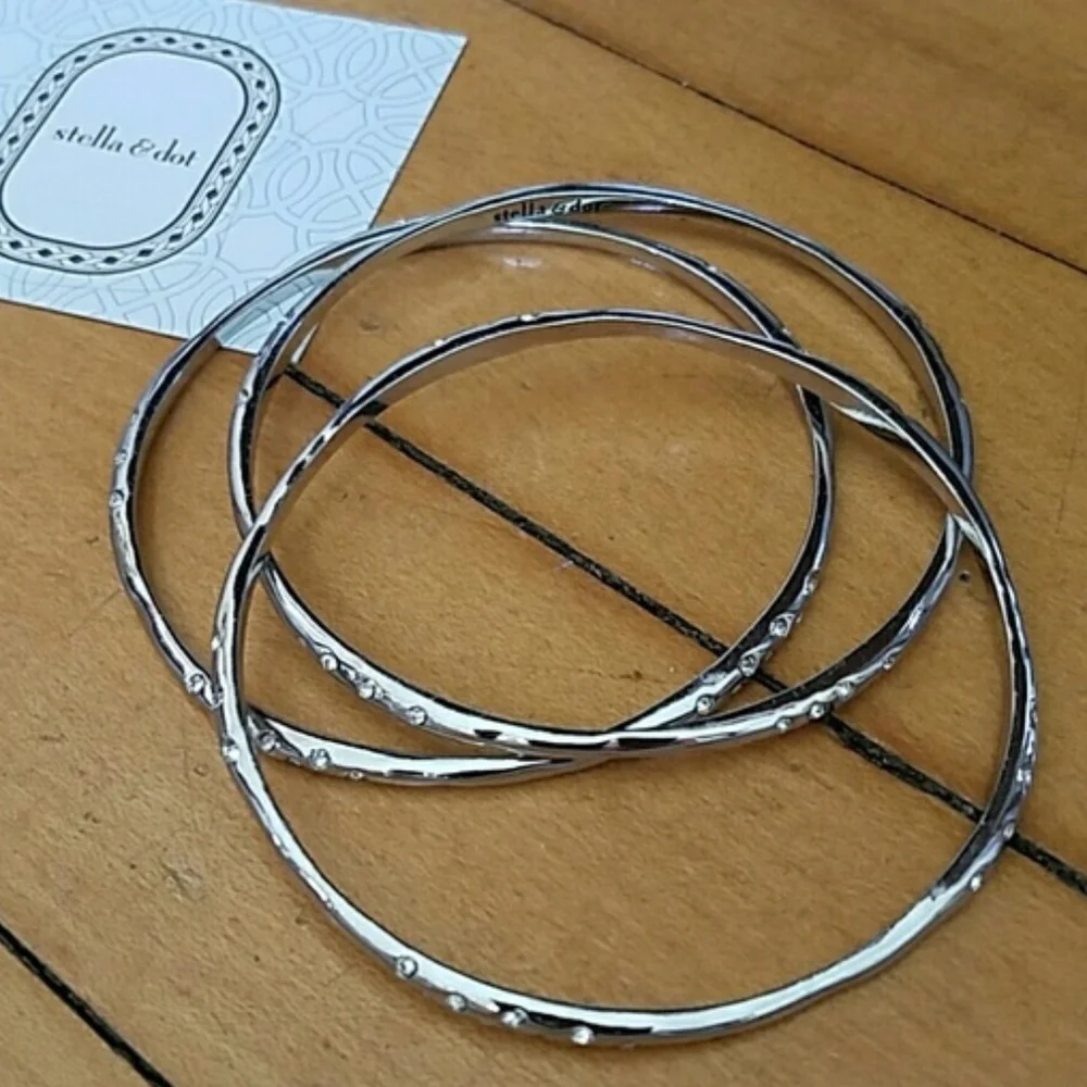 Stella & Dot | Silver + Crystal Retired Rhea Bracelet Set of 3 - Picture 3 of 5